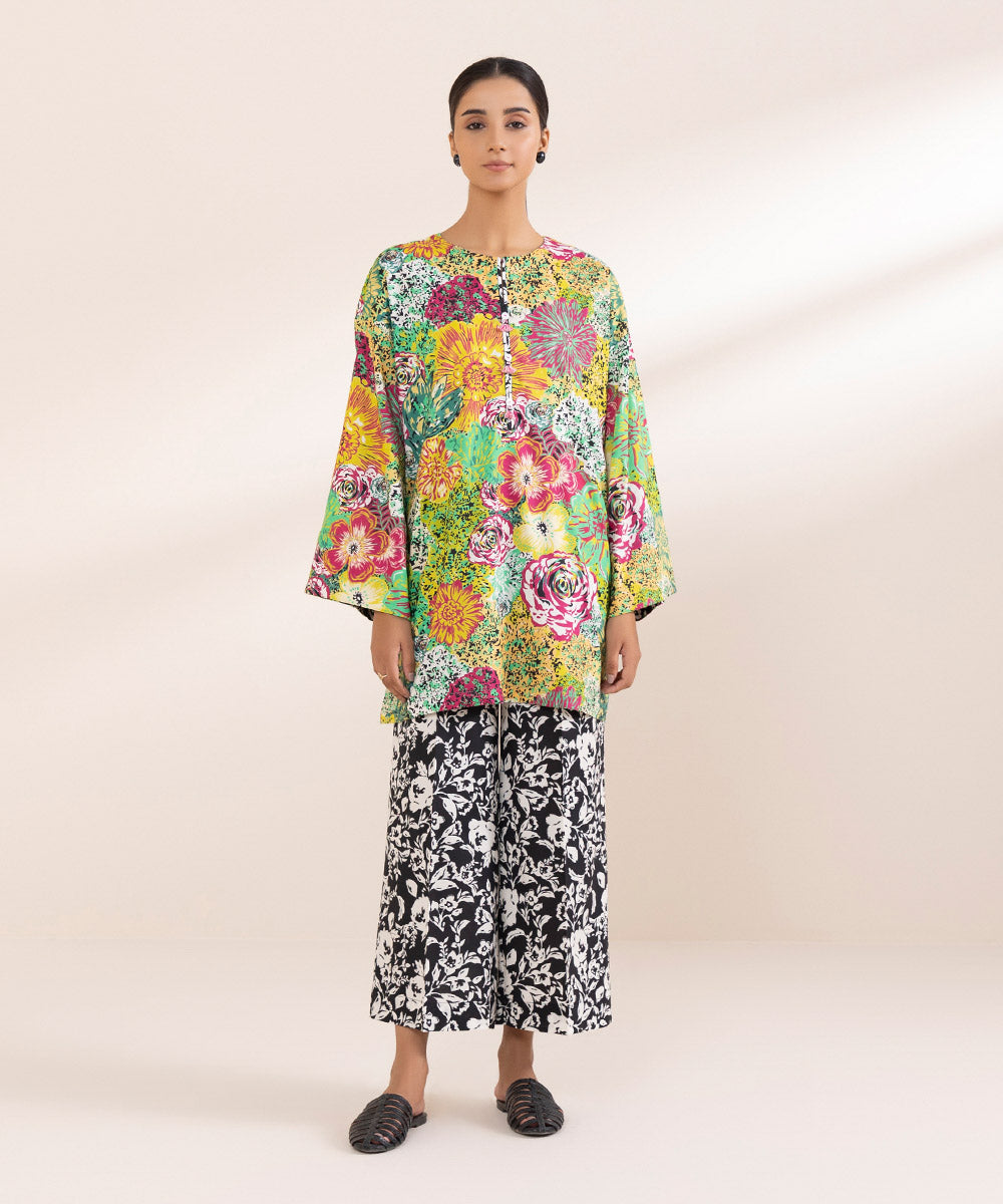 Women's Pret Cotton Viscose Multi Printed Boxy Shirt