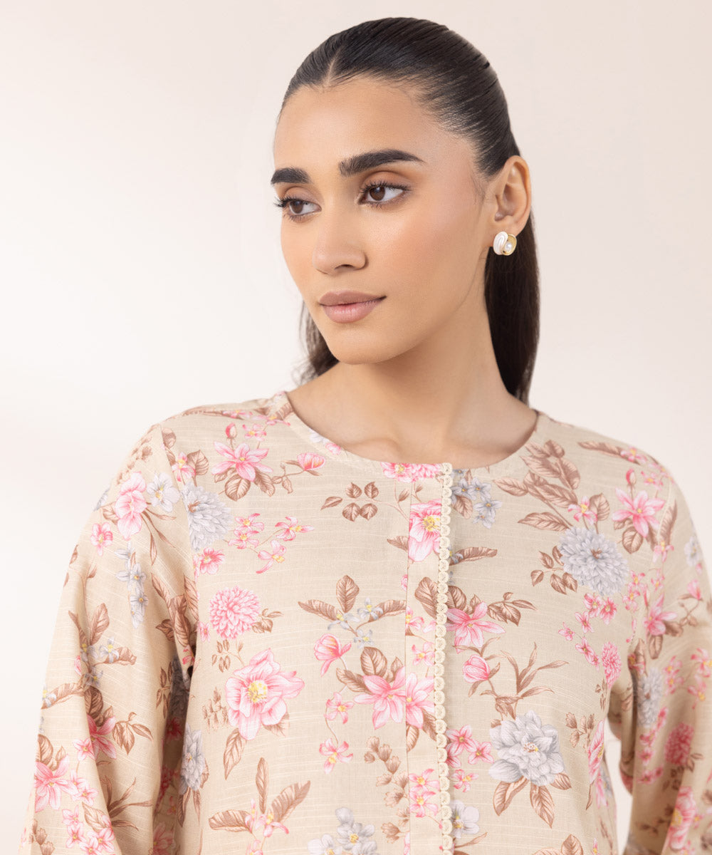 Women's Pret Khaddar Printed Beige A-Line Shirt