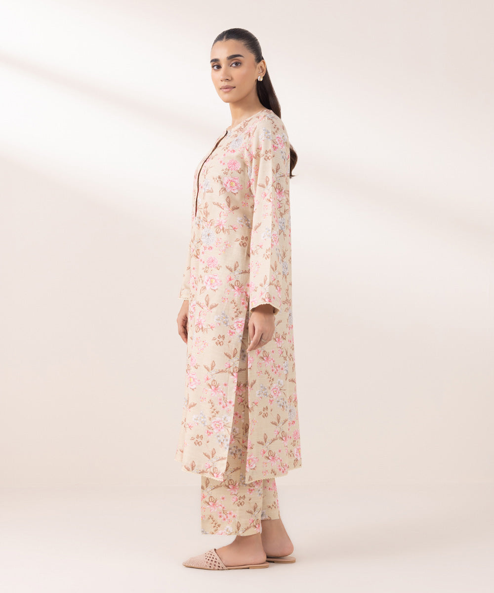 Women's Pret Khaddar Printed Beige A-Line Shirt