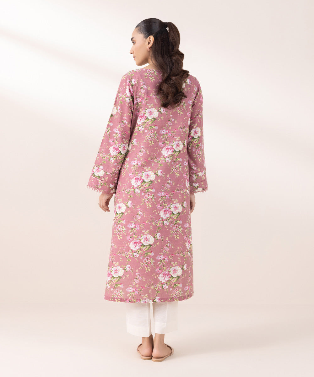 Women's Pret Khaddar Printed Tea Pink Straight Shirt