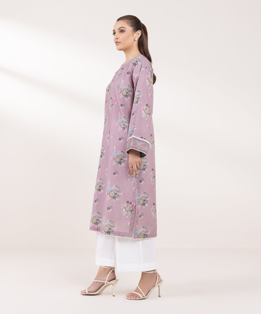 Women's Pret Khaddar Printed Purple Boxy Shirt