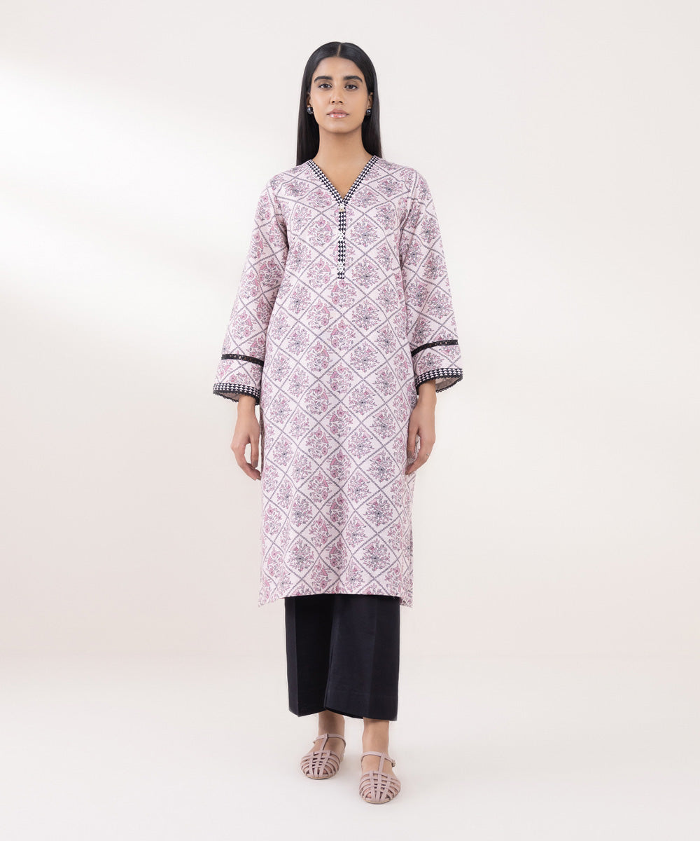 Women's Pret Khaddar Printed Purple A-Line Shirt