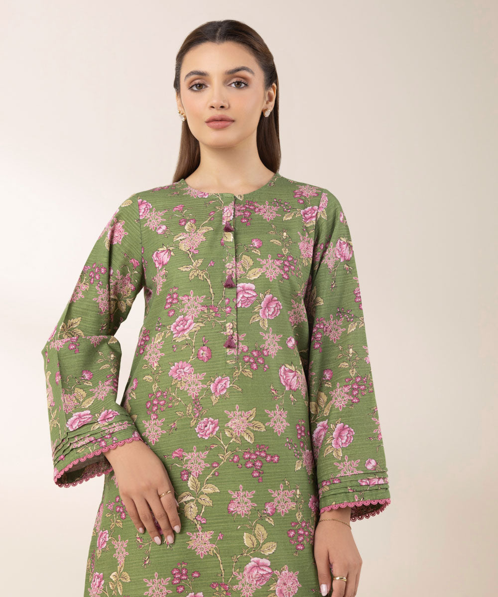 Printed Zari Khaddar Shirt