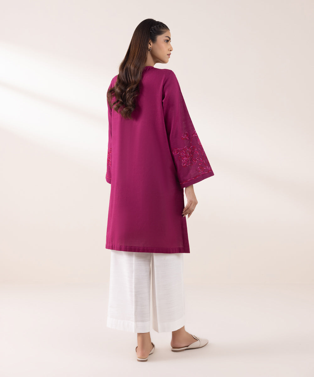 Women's Pret Khaddar Embroidered Magenta A-Line Shirt