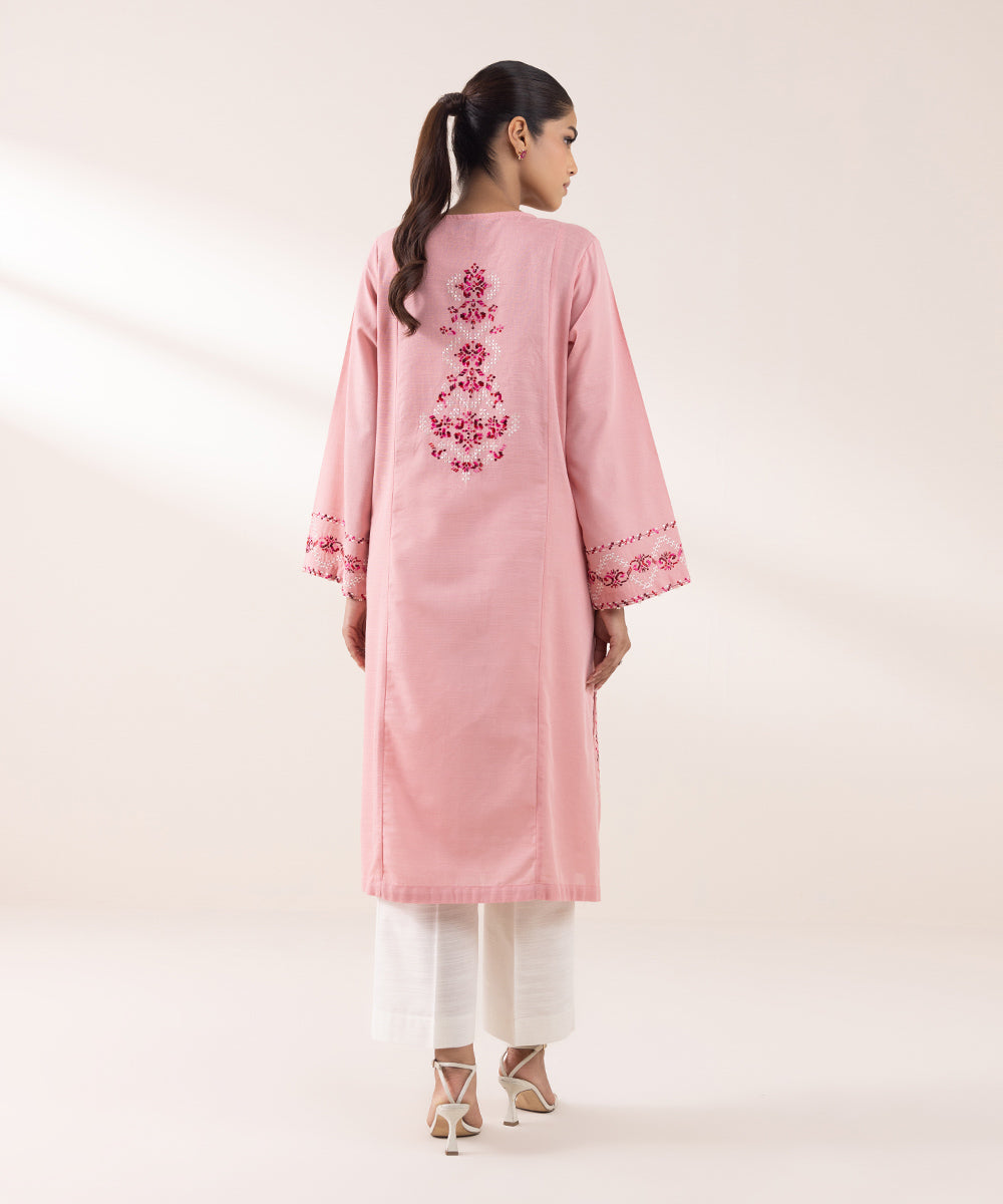 Women's Pret Khaddar Embroidered Light Pink A-Line Shirt