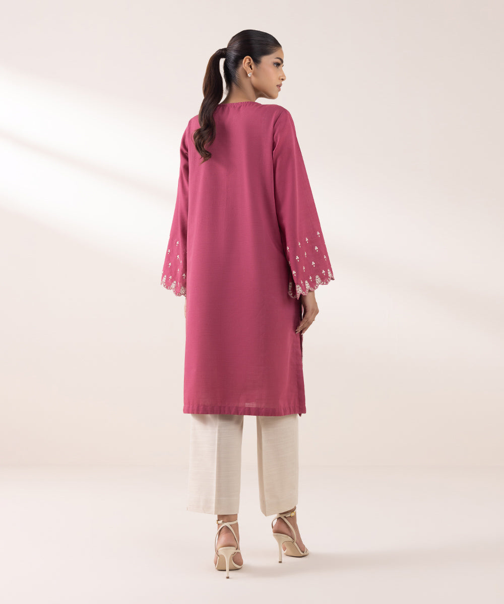 Women's Pret Khaddar Embroidered Rosewood Pink A-Line Shirt