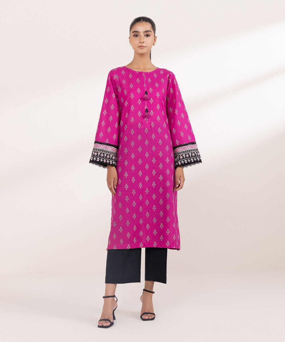 Women's Pret Khaddar Pink Embroidered A-Line Shirt