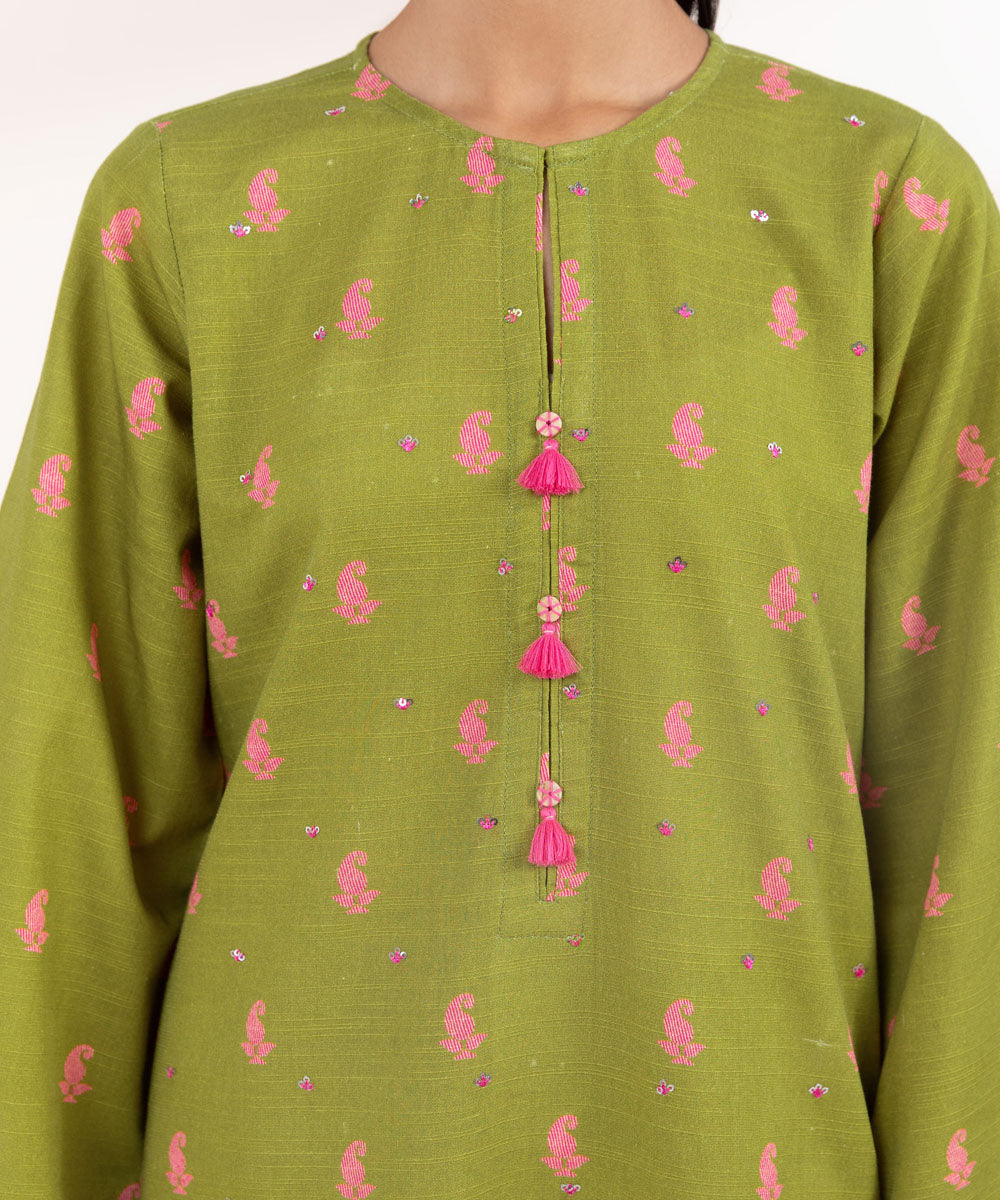 Women's Pret Khaddar Green Embroidered A-Line Shirt