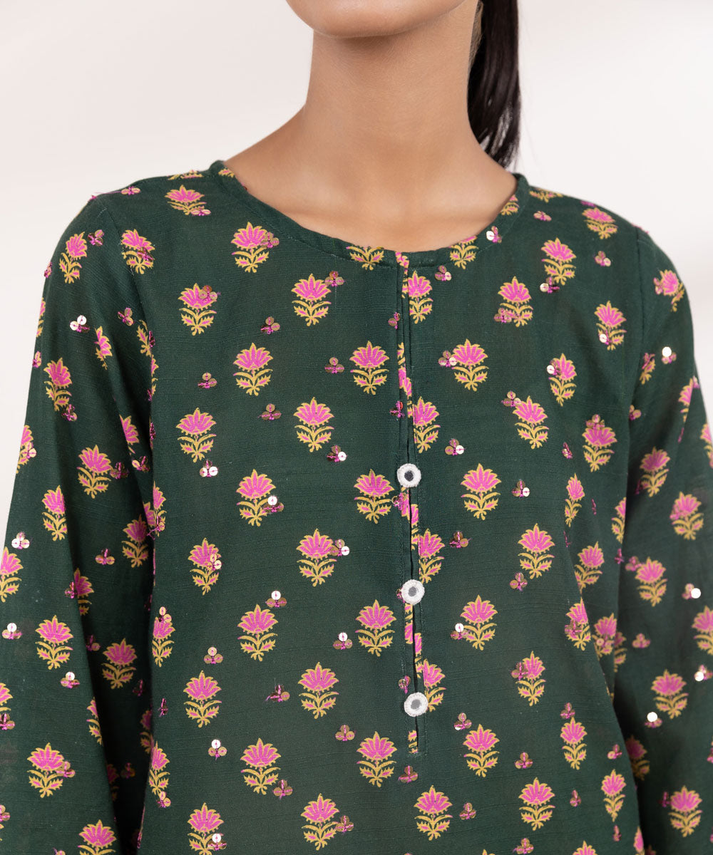 Women's Pret Khaddar Green Embroidered A-Line Shirt