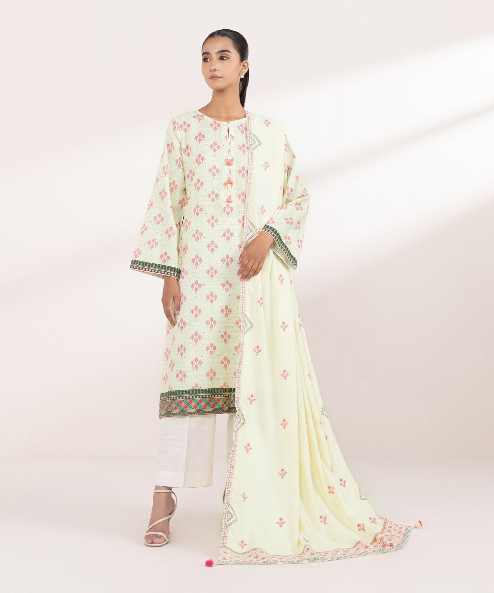 Women's Pret Khaddar Off White Embroidered A-Line Shirt