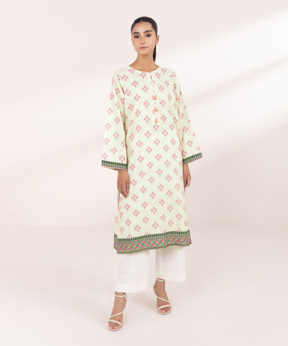 Women's Pret Khaddar Off White Embroidered A-Line Shirt