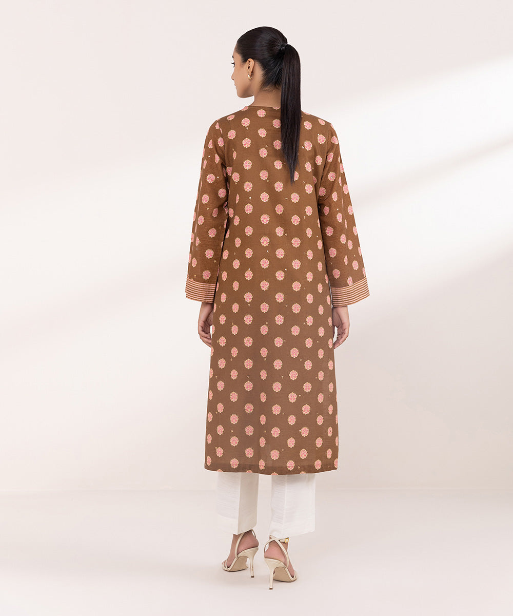 Women's Pret Khaddar Brown Embroidered A-Line Shirt