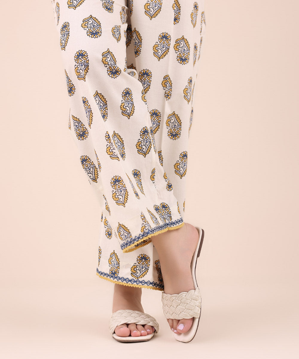 Women's Pret Cambric Off White Printed Culottes