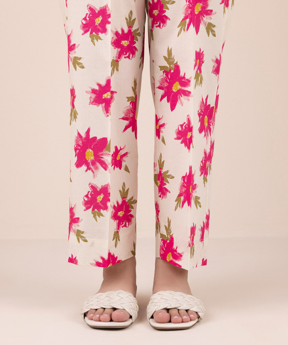 Women's Pret Cambric Pink Printed Straight Pants