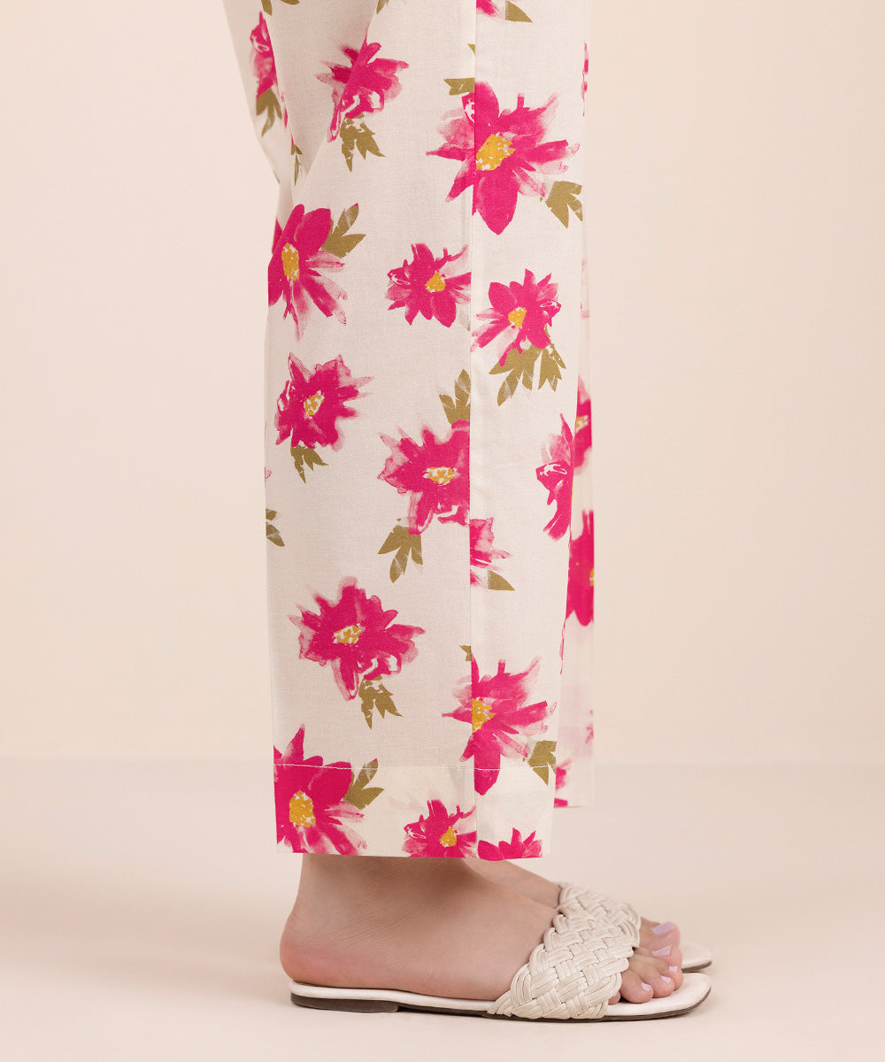 Women's Pret Cambric Pink Printed Straight Pants