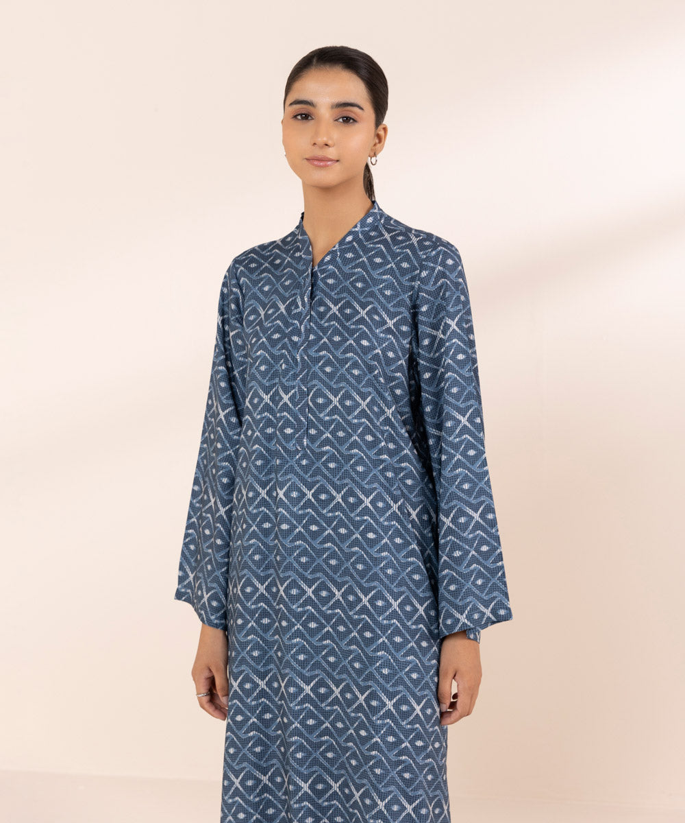 Women's Pret Arabic Lawn Blue Printed A-Line Shirt