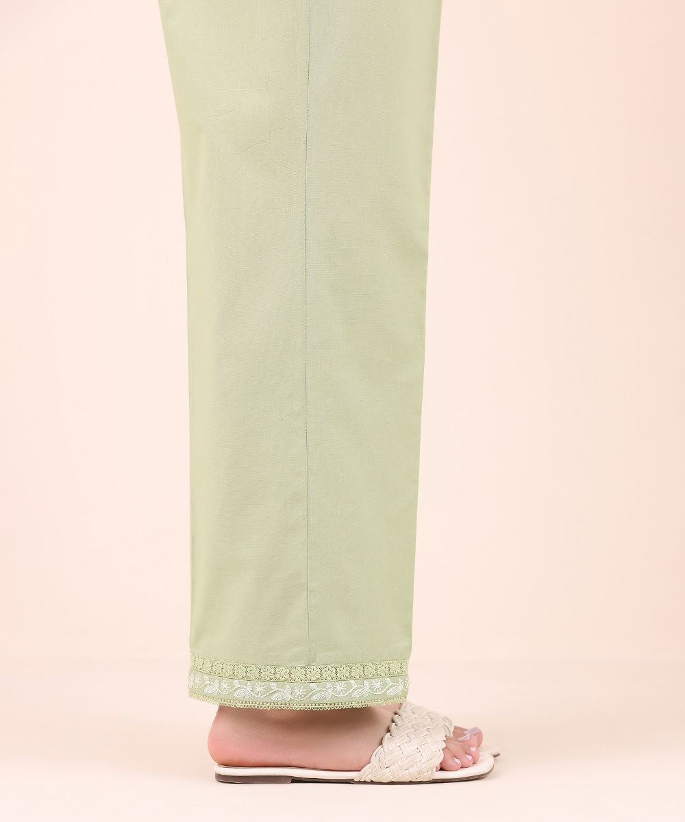 Women's Pret Cambric Green Embroidered Straight Pants