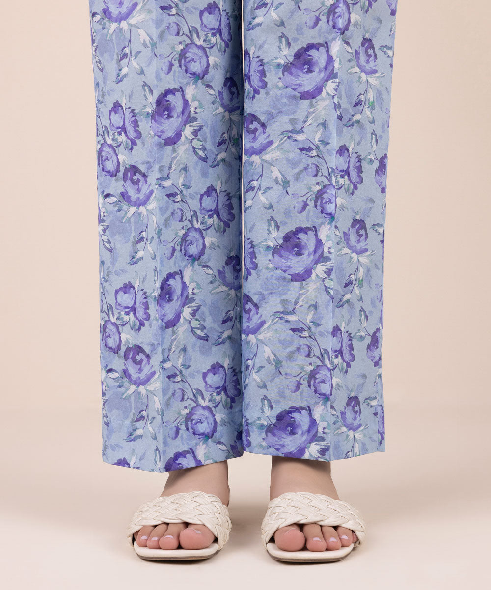 Women's Pret Cambric Blue Printed Straight Pants