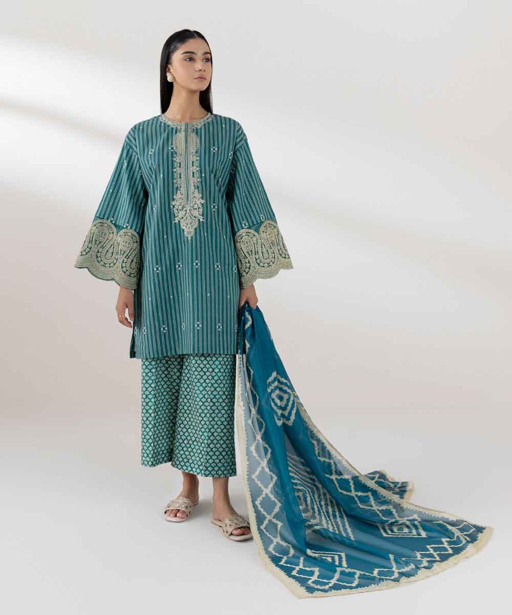 Women's Blended Tissue Green Printed Dupatta