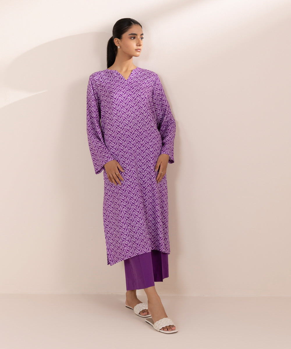 Women's Pret Arabic Lawn Purple Printed A-Line Shirt