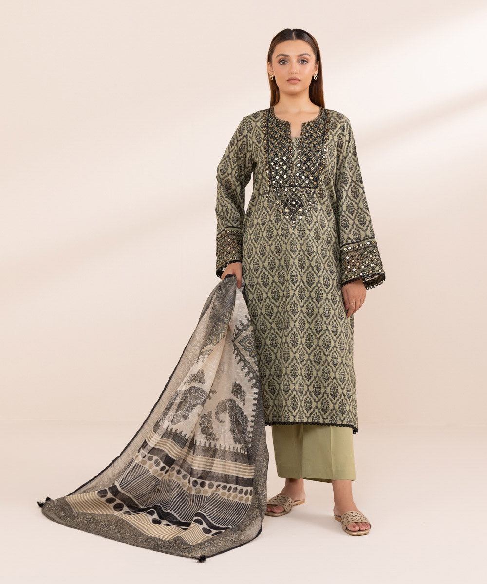 Blended Raw Net Beige Printed Dupatta