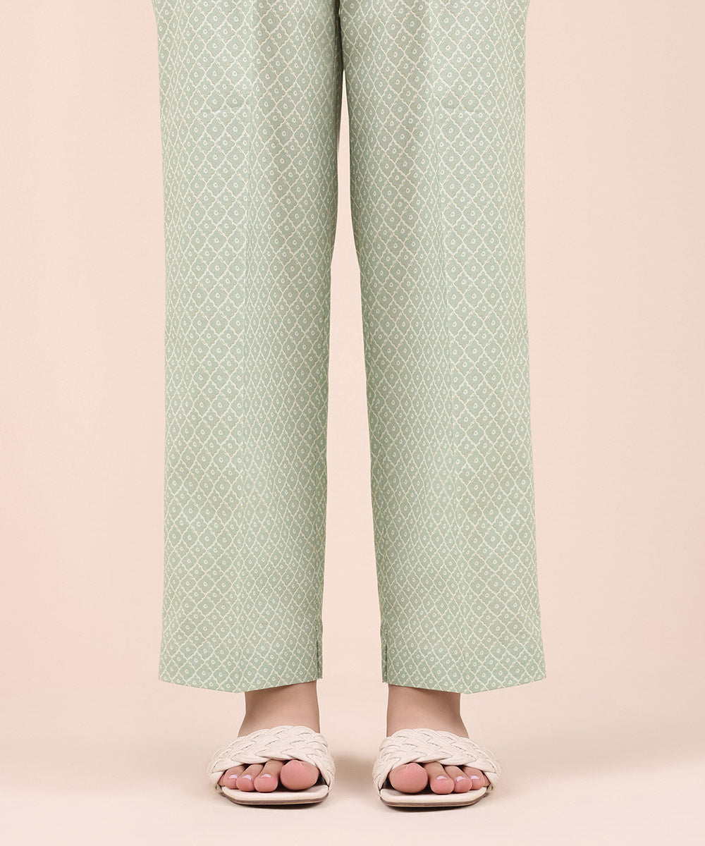 Women's Pret Cambric Green Printed Straight Pants