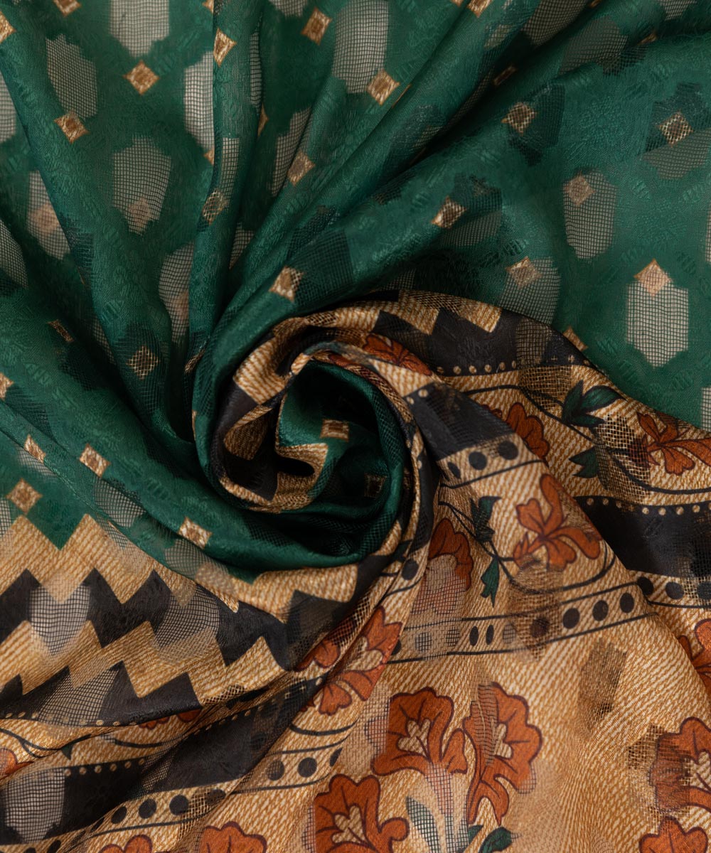 Brochea Jacquard Green Printed Dupatta