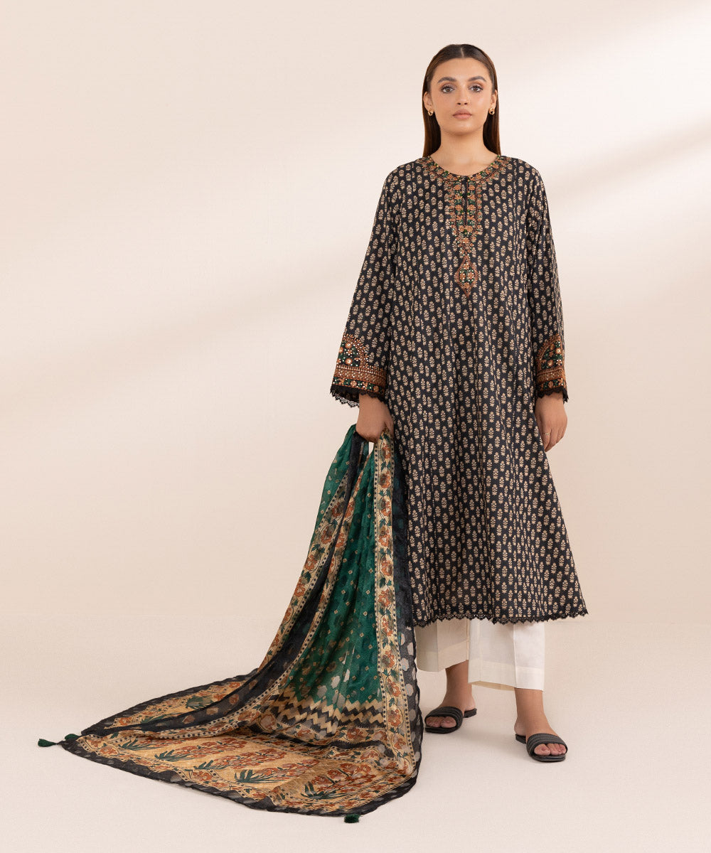 Brochea Jacquard Green Printed Dupatta