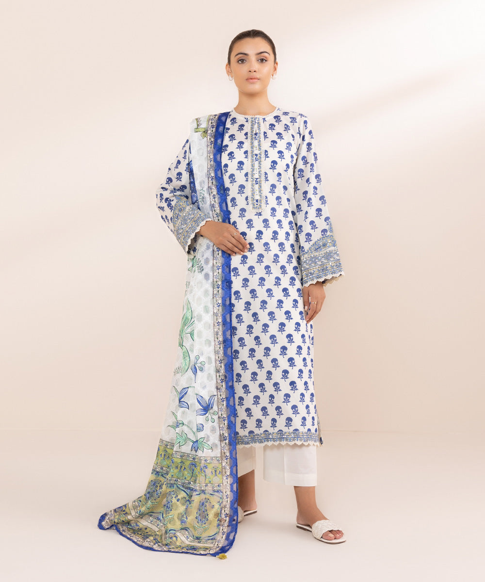 Brochea Jacquard Blue Printed Dupatta