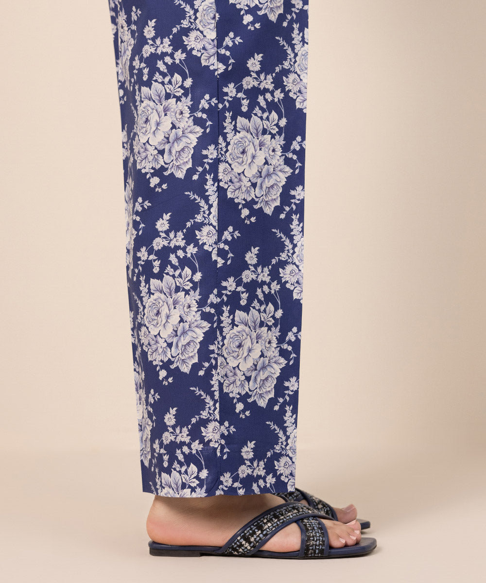 Women's Pret Cambric Blue Printed Straight Pants