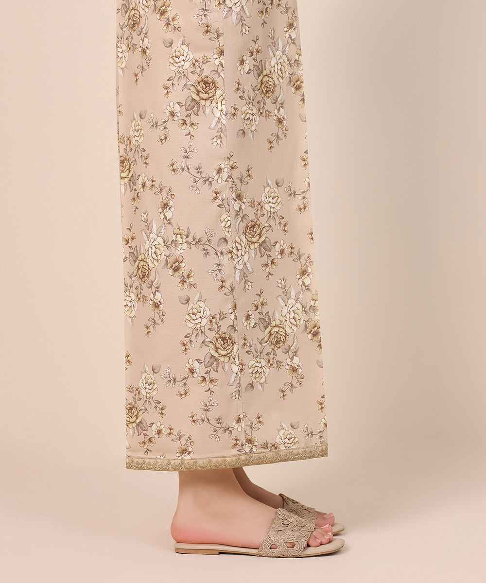 Women's Pret Cambric Beige Printed Embroidered Culottes