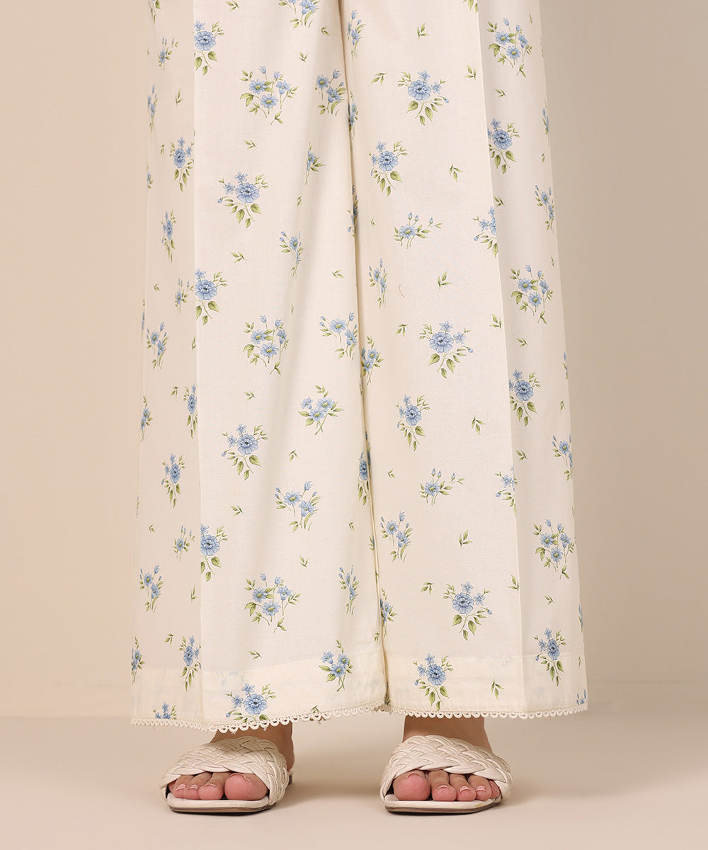 Women's Pret Cambric Off White Printed Flared Pants