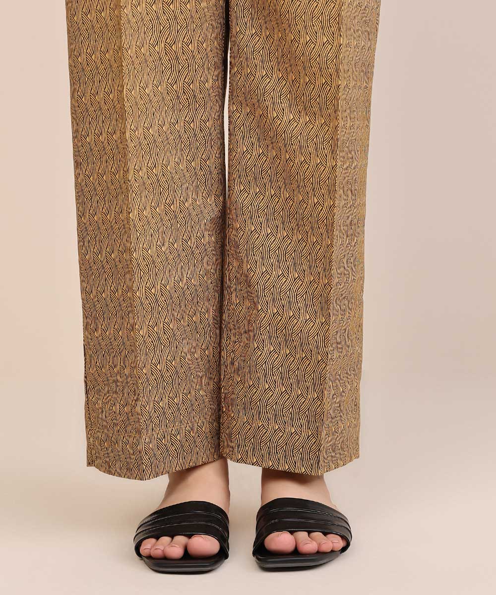 Women's Pret Cambric Brown Printed Straight Pants