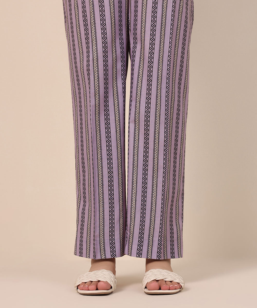 Women's Pret Cambric Purple Printed Straight Pants