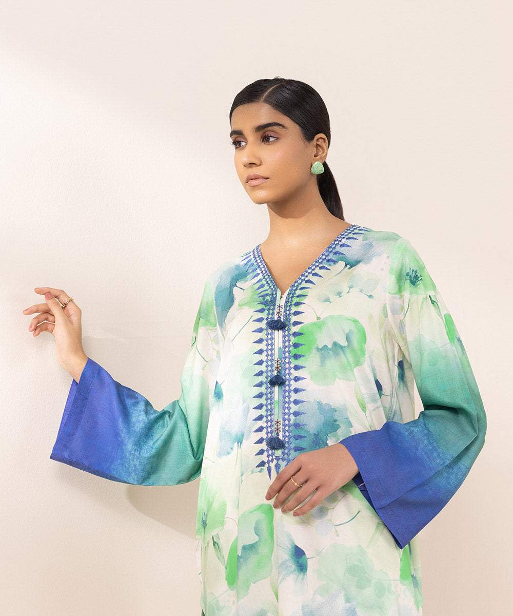 Women's Pret Arabic Lawn Printed Embroidered Multi A-Line Shirt