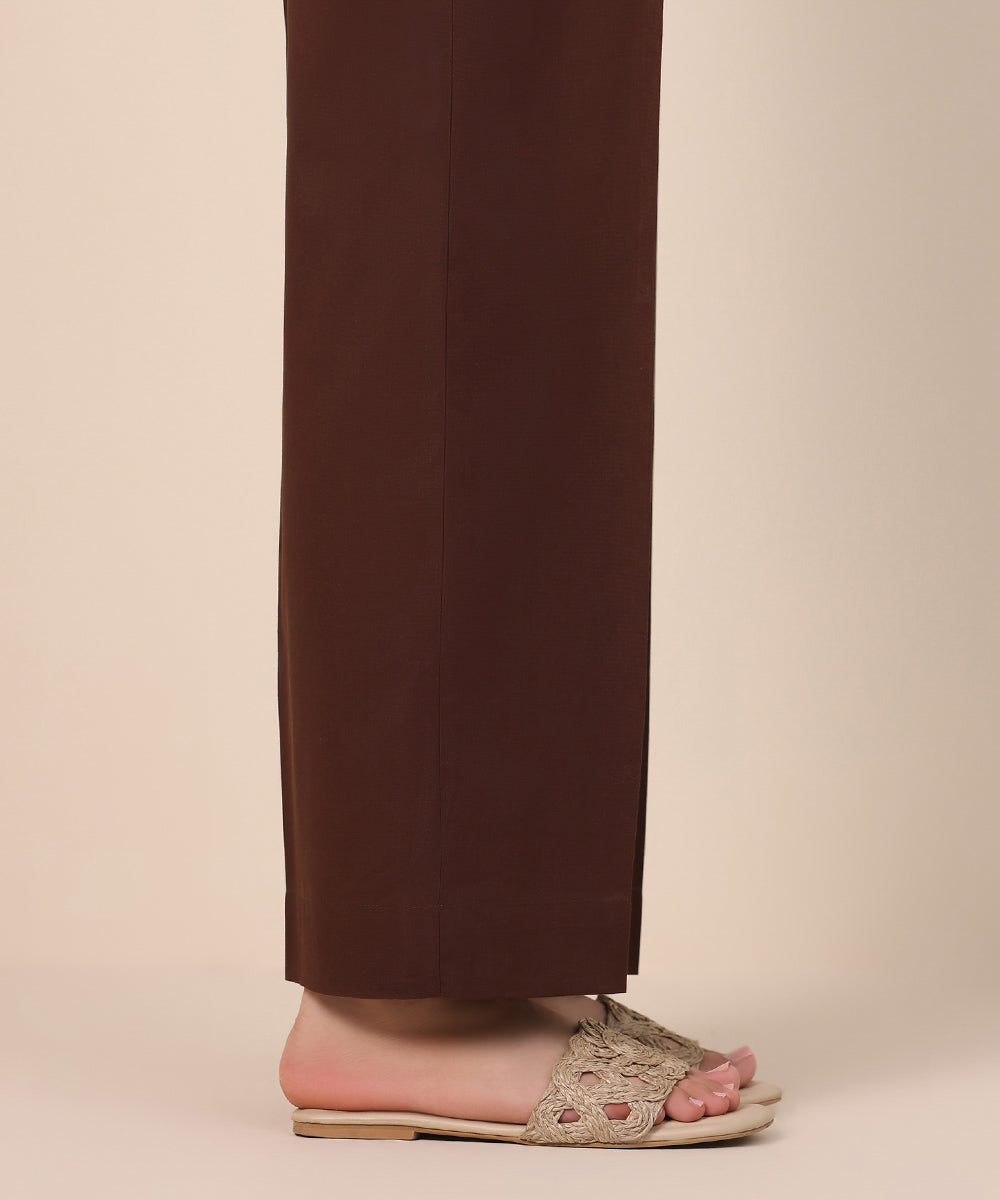 Women's Pret Cambric Brown Solid Straight Pants