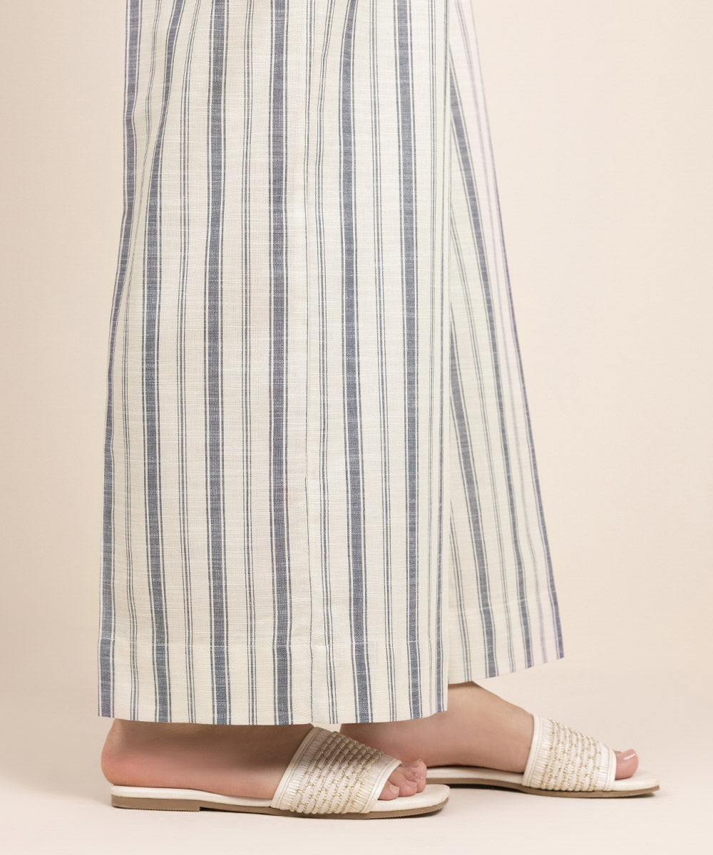 Women's Pret Yarn Dyed Cotton Solid Off White Culottes