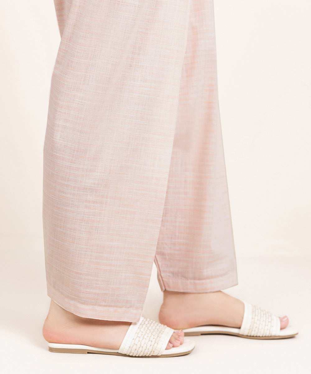 Women's Pret Yarn Dyed Cotton Solid Pink Shalwar