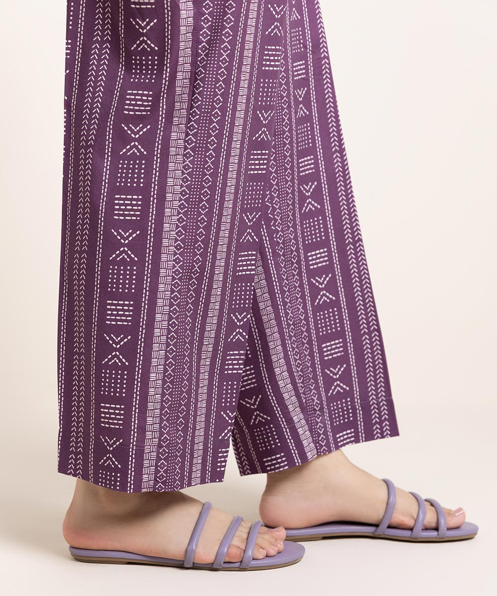 Women's Pret Cambric Printed Purple Straight Pants