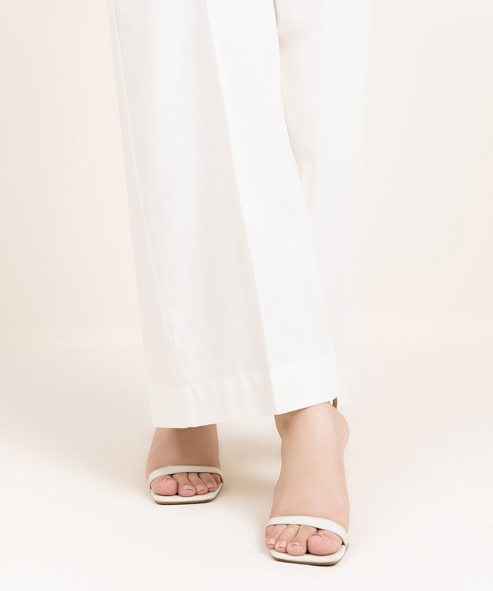 Women's Pret Cotton Viscose Solid White Culottes