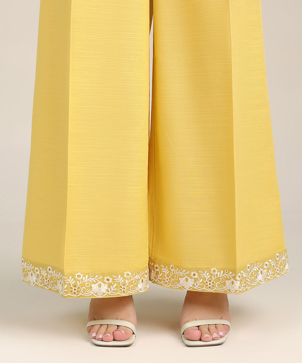 Women's Pret Khaddar Yellow Embroidered Flared Pants