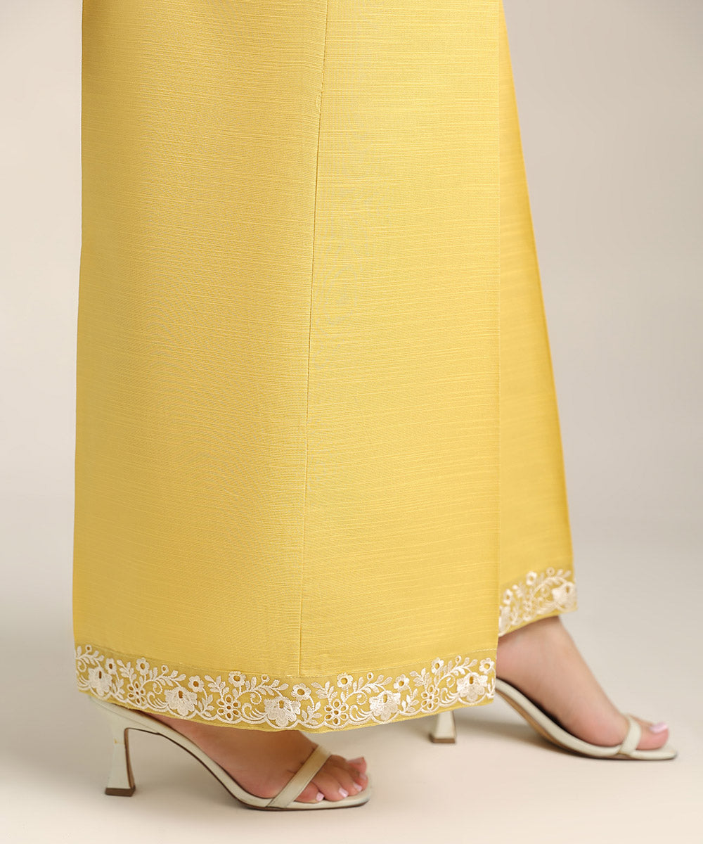 Women's Pret Khaddar Yellow Embroidered Flared Pants