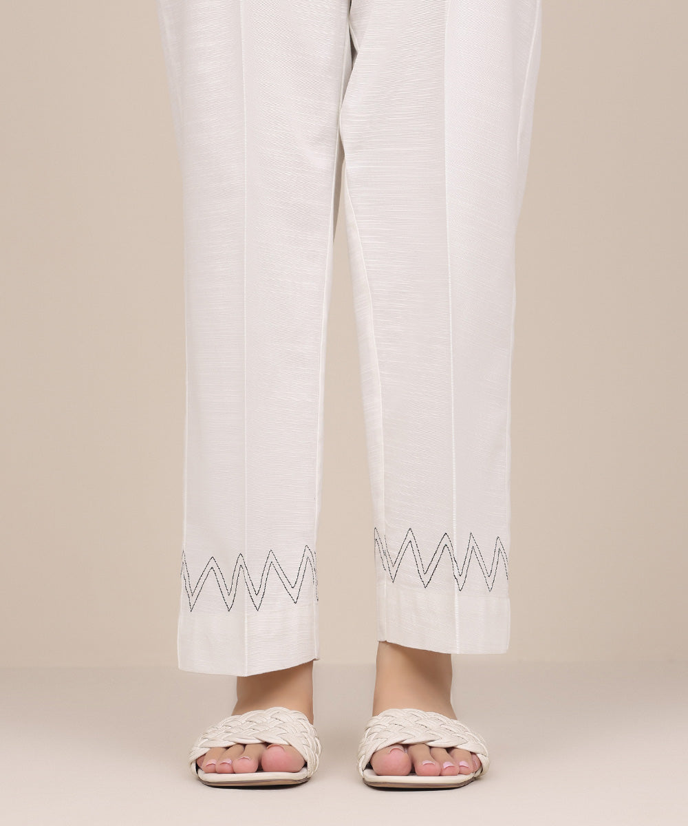 Women's Pret Khaddar White Solid Straight Pants