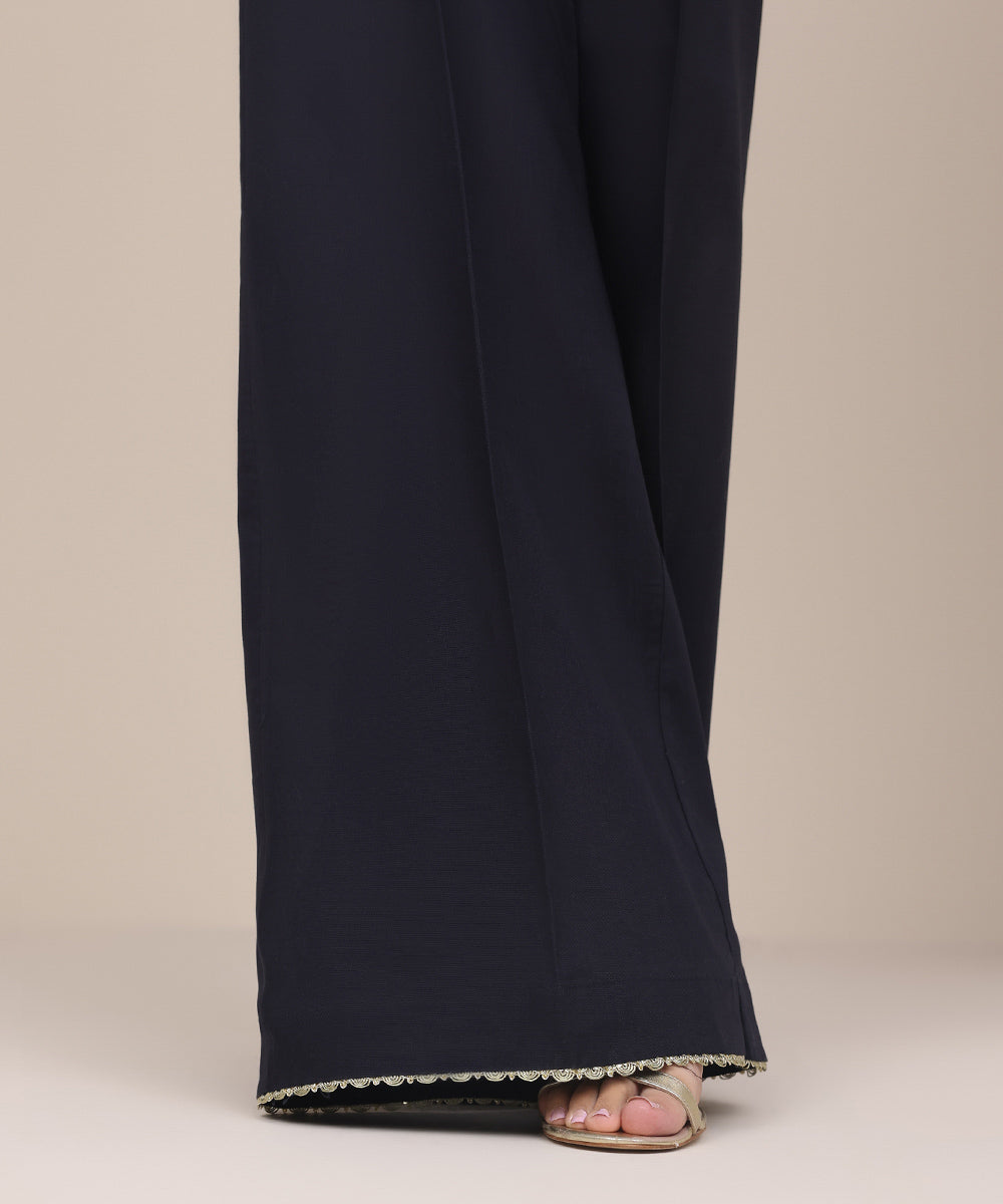 Women's Pret Khaddar Blue Solid Flared Pants