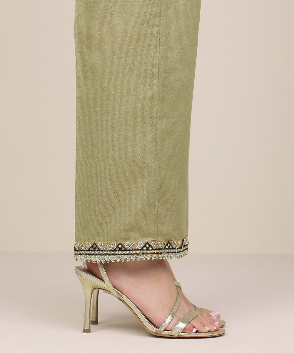 Women's Pret Khaddar Green Embroidered Straight Pants