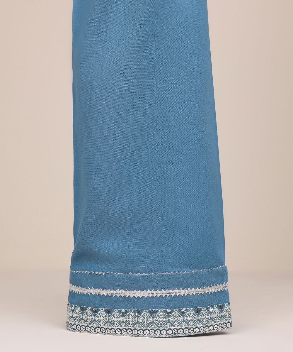 Women's Pret Khaddar Blue Embroidered Flared Pants