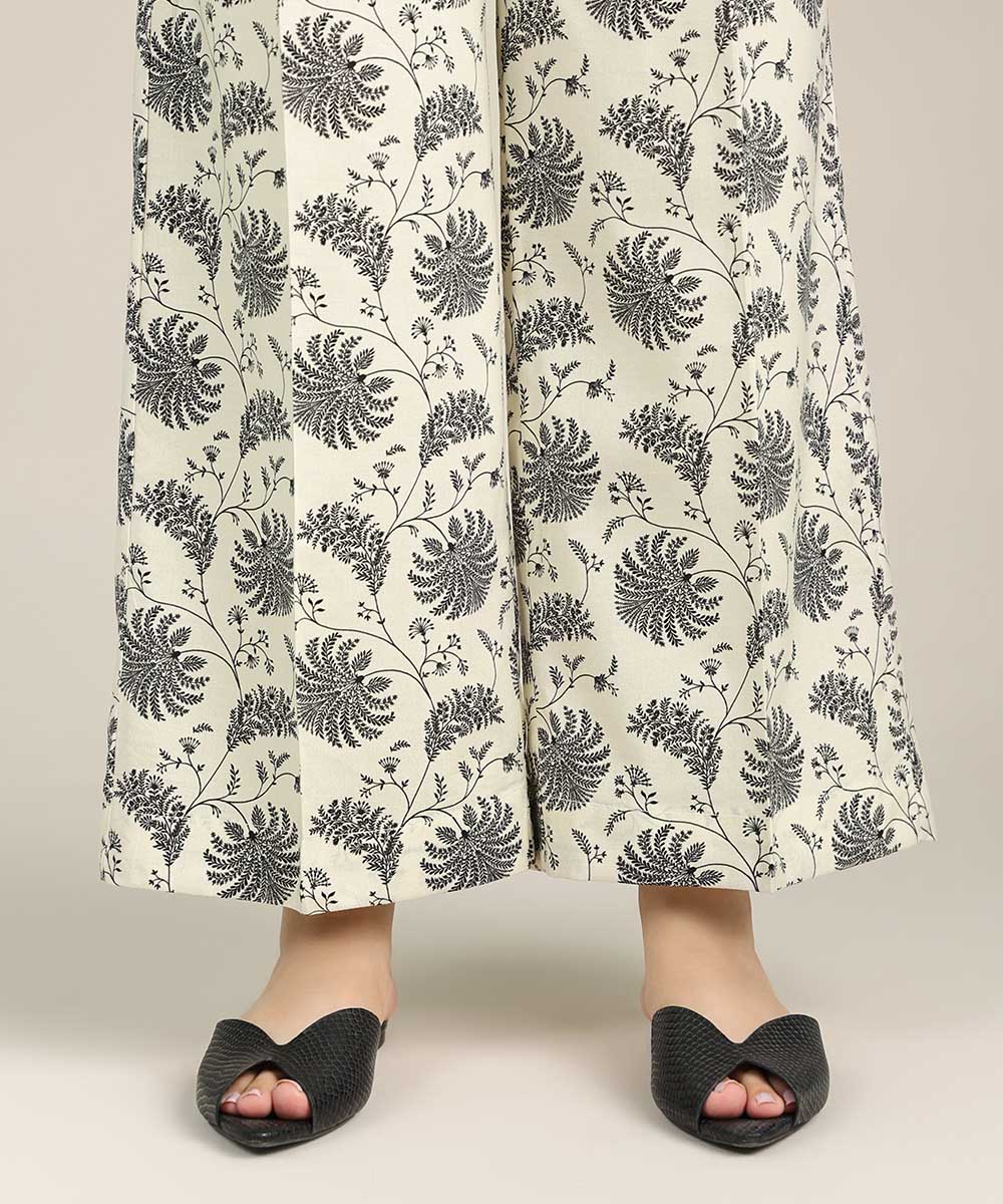 Women's Pret Cotton Viscose Off White Printed Culottes