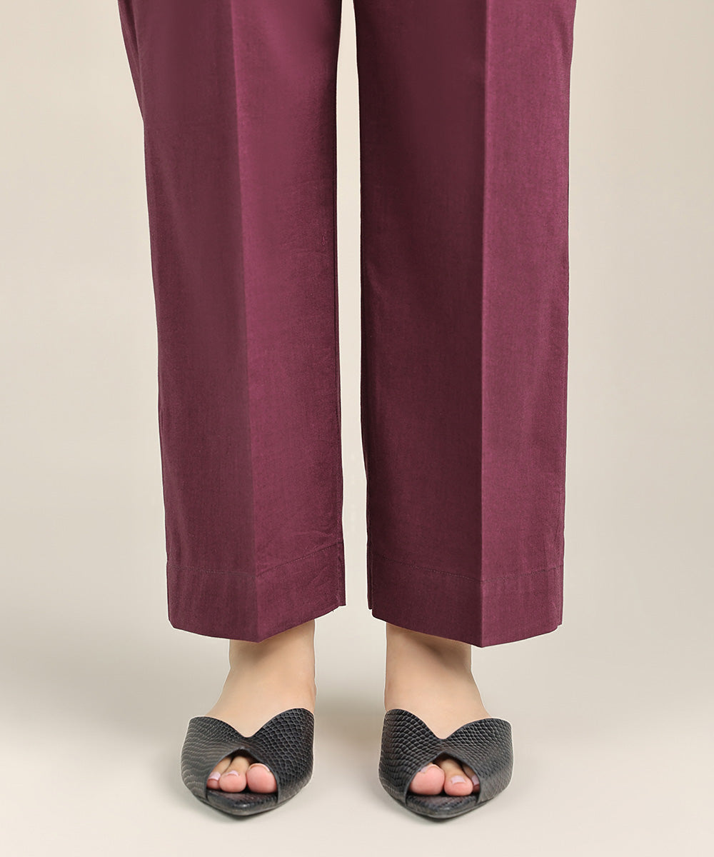 Women's Pret Cotton Viscose Purple Solid Straight Pants