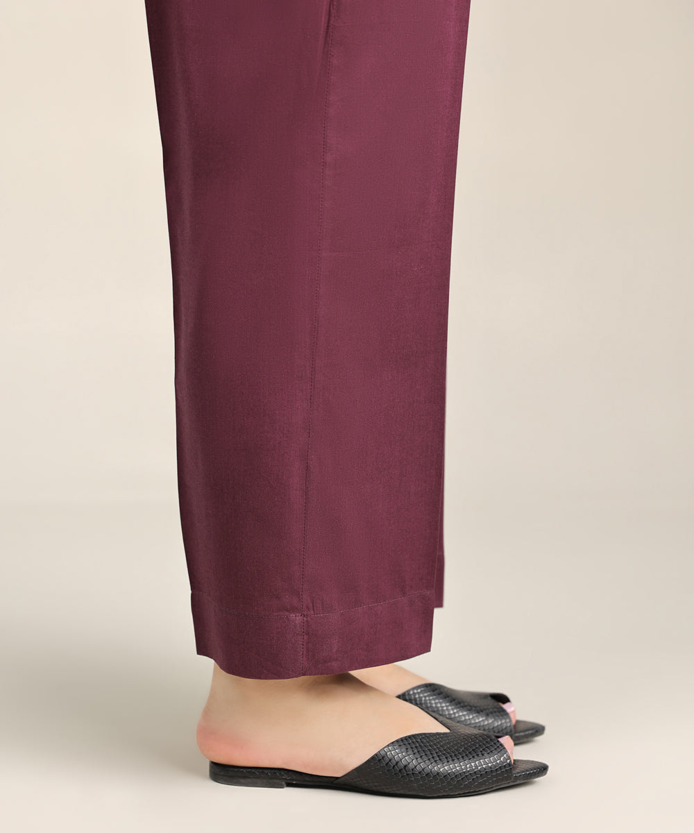 Women's Pret Cotton Viscose Purple Solid Straight Pants