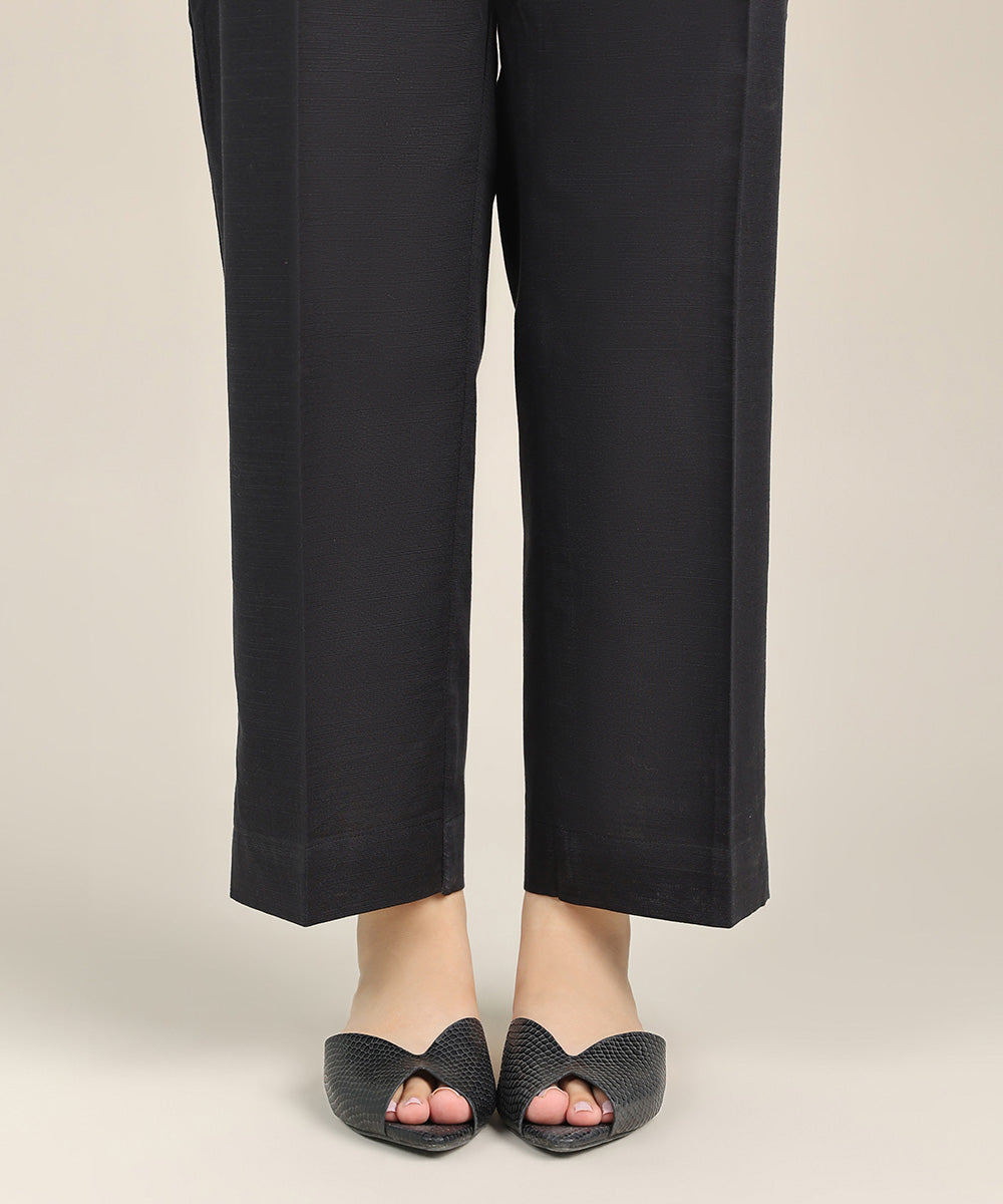 Women's Pret Khaddar Black Solid Straight Pants